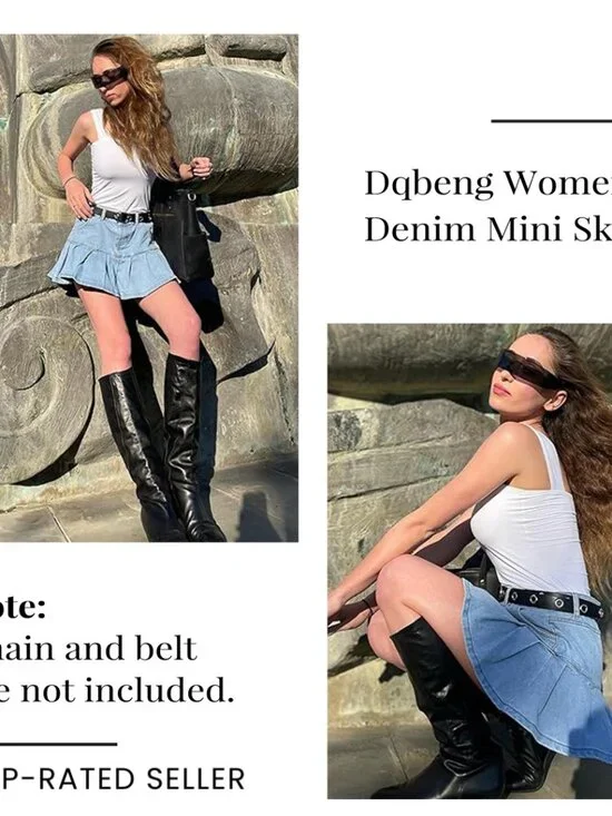 Pleated Denim Mini Skirt A-Line High Waist Y2K Preppy Casual Trendy - Picture 7 of 7